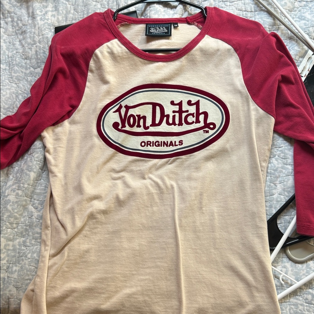 Von Dutch Red and Cream Logo Raglan Shirt
